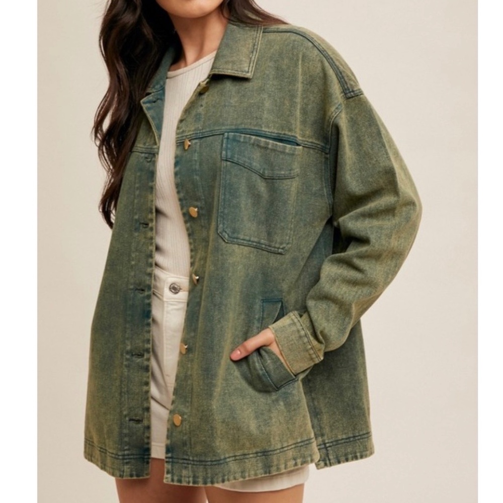 NWT Hem & Thread Green Denim Jacket